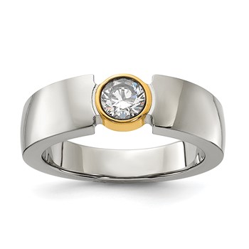 Chisel Stainless Steel Polished Yellow IP-plated with CZ Tapered Ring