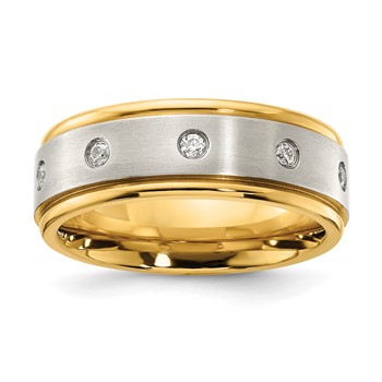 Chisel Stainless Steel Polished with Brushed Center Yellow IP-plated 8.00mm Band