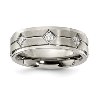 Chisel Stainless Steel Polished with Brushed Center with CZ 7.00mm Band