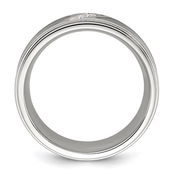 Chisel Stainless Steel Polished with Black Carbon Fiber Inlay and CZ 8mm Band — alternate view