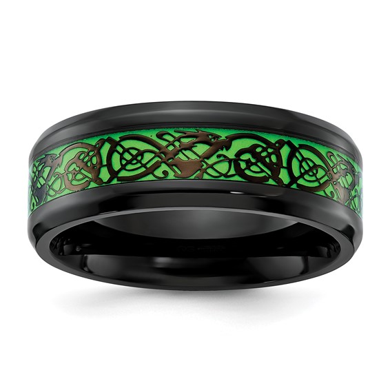 Chisel Stainless Steel Polished Black IP-plated Dragon Design with Green  Glow in the Dark Enamel 8mm Band - Quality Gold