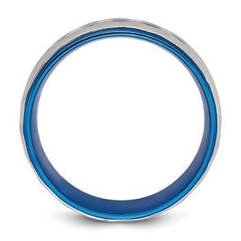 Chisel Stainless Steel Polished and Sand-blasted Faceted Blue IP-plated 8mm Band — alternate view