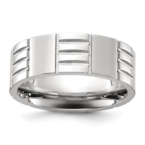 Stainless Steel Polished Grooved 8mm Band