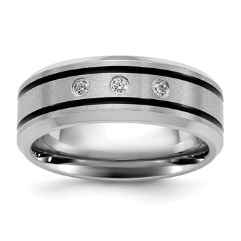 Chisel Stainless Steel Brushed and Polished Enameled with CZ 8mm Band