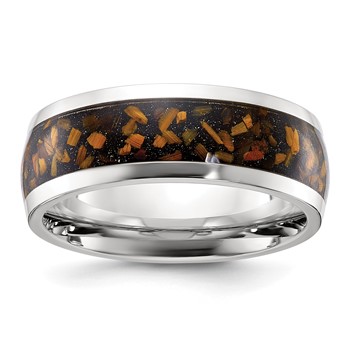 Chisel Stainless Steel Polished with Yellow Tiger's Eye Inlay 8mm Band
