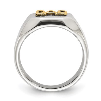 Chisel Stainless Steel Polished with 14K Gold Accent DAD with Black Enamel Signet Ring — alternate view