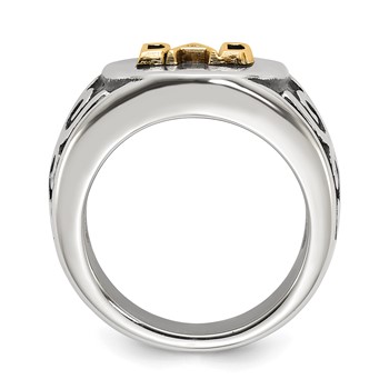 Chisel Stainless Steel Polished with 14K Gold Accent and .01ct Diamond DAD with Black Enamel Shield Ring — alternate view
