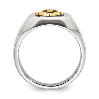 Chisel Stainless Steel Polished with Diamond-cut 14K Gold Accent Anchor with Black Enamel Signet Ring — alternate view
