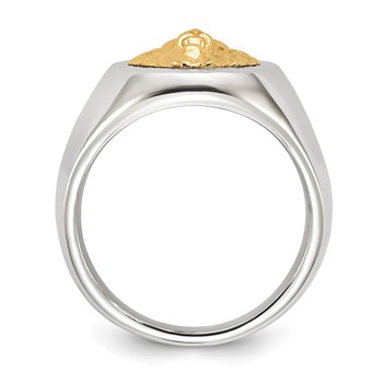 Chisel Stainless Steel Polished with 14K Gold Accent Lion Head Signet Ring — alternate view