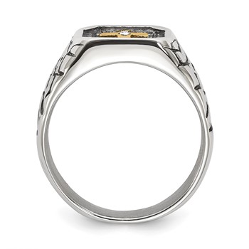 Chisel Stainless Steel Antiqued and Polished Yellow IP-plated with CZ Cross Signet Ring — alternate view