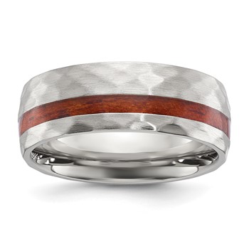 Chisel Stainless Steel Brushed and Hammered with Wood Inlay 8mm Band