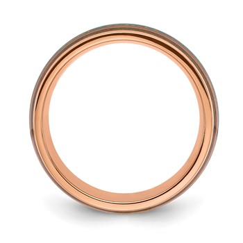 Chisel Stainless Steel Polished Rose IP-plated with Wood and Imitation Opal Inlay 8mm Band — alternate view