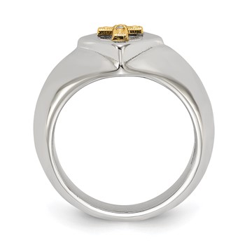 Chisel Stainless Steel Polished with 14K Gold Accent and .01ct. Diamond Cross Signet Ring — alternate view