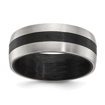Chisel Stainless Steel Brushed and Polished Black Carbon Fiber Inlay 8mm Band