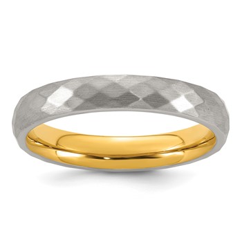 Chisel Stainless Steel Polished and Brushed Yellow IP-plated Faceted Ring