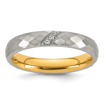 Chisel Stainless Steel Polished and Brushed Yellow IP-plated CZ Faceted Ring