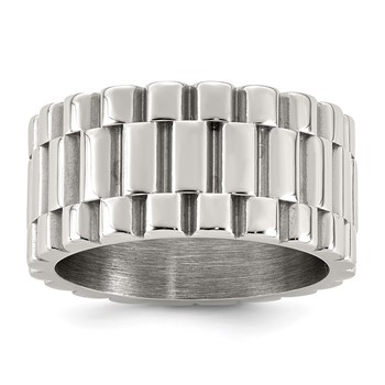 Chisel Stainless Steel Polished Textured 11mm Ring