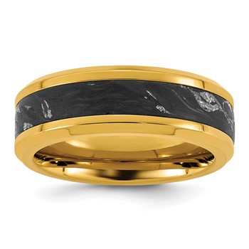 Chisel Stainless Steel Polished Yellow IP-plated Carbon Fiber Inlay 8mm Ring