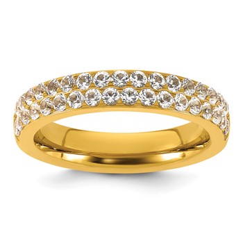 Chisel Stainless Steel Polished Yellow IP-plated 4mm CZ Ring