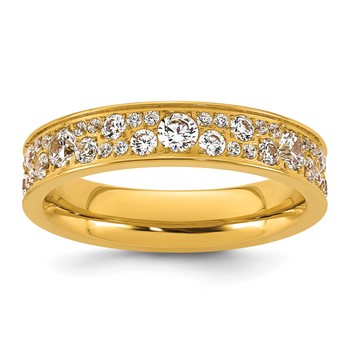 Chisel Stainless Steel Polished Yellow IP-plated CZ 4.5mm Ring
