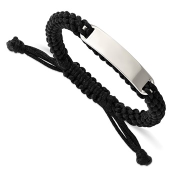 Chisel Stainless Steel Polished Black Fabric Adjustable ID Bracelet