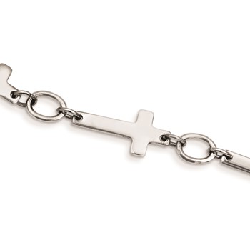 Stainless Steel Polished Sideways Cross 8in Bracelet — alternate view
