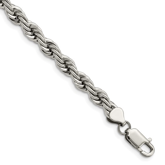 Men's 7mm Stainless Steel Polished Rope Chain Necklace