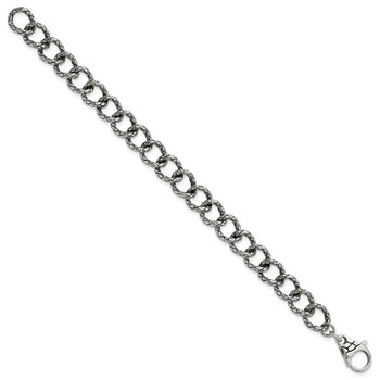 Stainless Steel Polished & Antiqued Textured Link Bracelet — alternate view