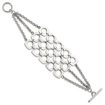 Stainless Steel Polished Fancy Three Strand Square Toggle Bracelet — alternate view