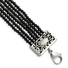 Image of Stainless Steel Polished MOP/Black Onyx w/1.5in ext. Bracelet