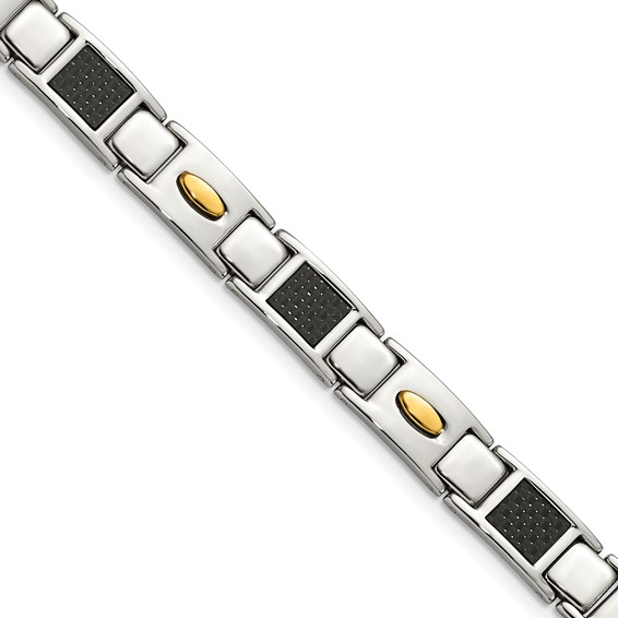 Chisel Stainless Steel Polished Yellow IP-plated with Black Carbon Fiber  Inlay 8.5 inch Link Bracelet - Quality Gold