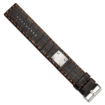 Stainless Steel Black Leather Orange Stitch Buckle ID Bracelet — alternate view