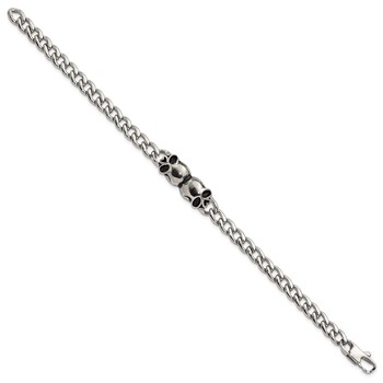 Stainless Steel Polished and Antiqued Skulls Link Bracelet — alternate view