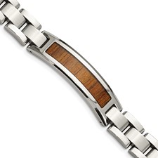 Image of Chisel Stainless Steel Brushed and Polished Enameled with Koa Wood Inlay 8.5in Link ID Bracelet