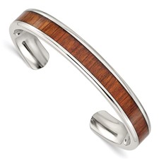 Image of Chisel Stainless Steel Polished with Red/Orange Koa Wood Inlay Cuff Bangle