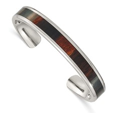 Image of Chisel Stainless Steel Polished with Enameled Koa Wood Inlay Cuff Bangle