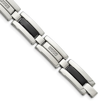 Chisel Stainless Steel Polished Black IP-plated with 1/4 carat Diamond 8.5 inch Bracelet