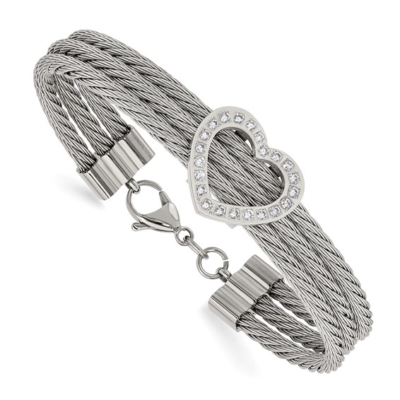 Chisel Stainless Steel Polished Heart CZ Bracelet - Chisel Chisel Stainless Steel Polished Heart CZ Bracelet - Chisel