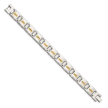 Chisel Stainless Steel Polished with Diamond-cut 14k Gold Inlay 8 inch Link Bracelet — alternate view