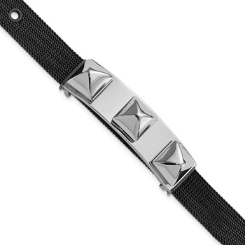 Stainless Steel & Black IP-plated Polished Mesh Spike Bracelet