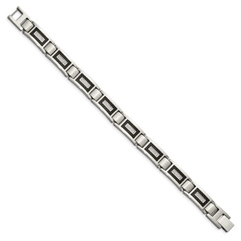 Chisel Stainless Steel Brushed and Polished with CZ and Black Carbon Fiber Inlay 8.75 inch Link Bracelet — alternate view