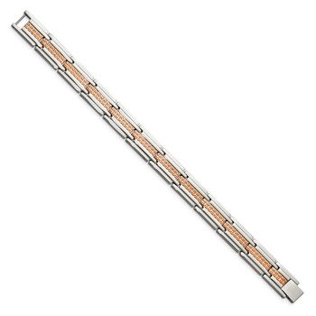 Chisel Stainless Steel Polished and Textured Rose IP-plated 8.5 inch Link Bracelet — alternate view