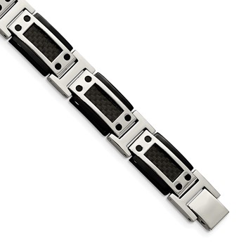 Chisel Stainless Steel Polished Black IP-plated with Black Carbon Fiber Inlay 8.5 inch Link Bracelet