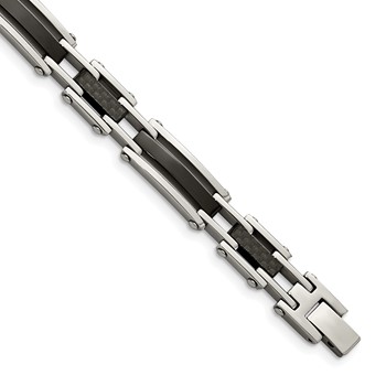 Chisel Stainless Steel Polished Black IP-plated with Solid Black Carbon Fiber 8.25 inch Link Bracelet