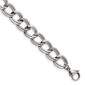 Chisel Stainless Steel Polished and Textured 8 inch Link Bracelet