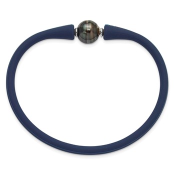 Chisel Stainless Steel 10-11mm Black Semi-Round Tahitian Saltwater Cultured Pearl Blue Silicone Bracelet — alternate view