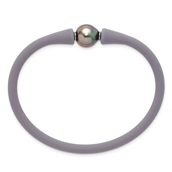 Stainless Steel 10-11mm Black Tahitian Pearl Mauve/Grey Silicone Bracelet — alternate view