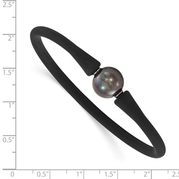 Chisel Stainless Steel 11-12mm Black Freshwater Cultured Pearl Black Silicone Bracelet with Hidden Clasp — alternate view