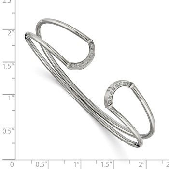 Stainless Steel Polished with CZ Flexible Cuff Bangle — alternate view