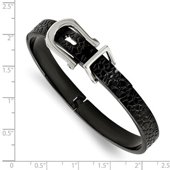 Stainless Steel Brushed and Textured Black IP-plated Hinged Bangle — alternate view
